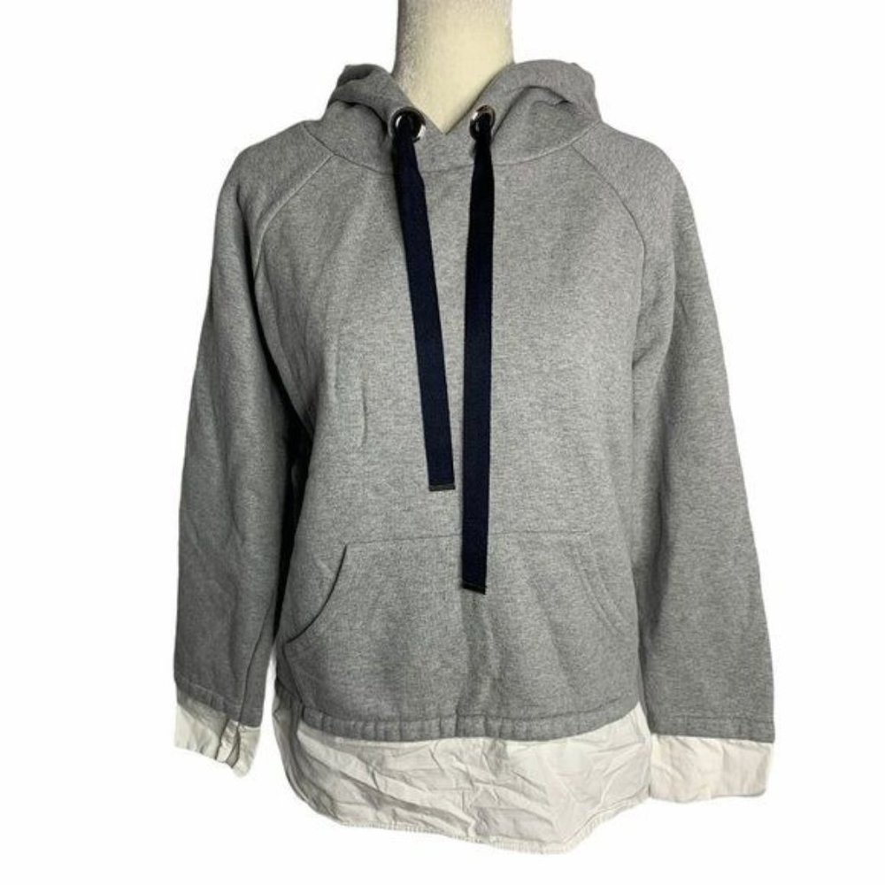 Layered Look Hoodie Sweatshirt M Grey Long Sleeve Pullover Stretch Knit